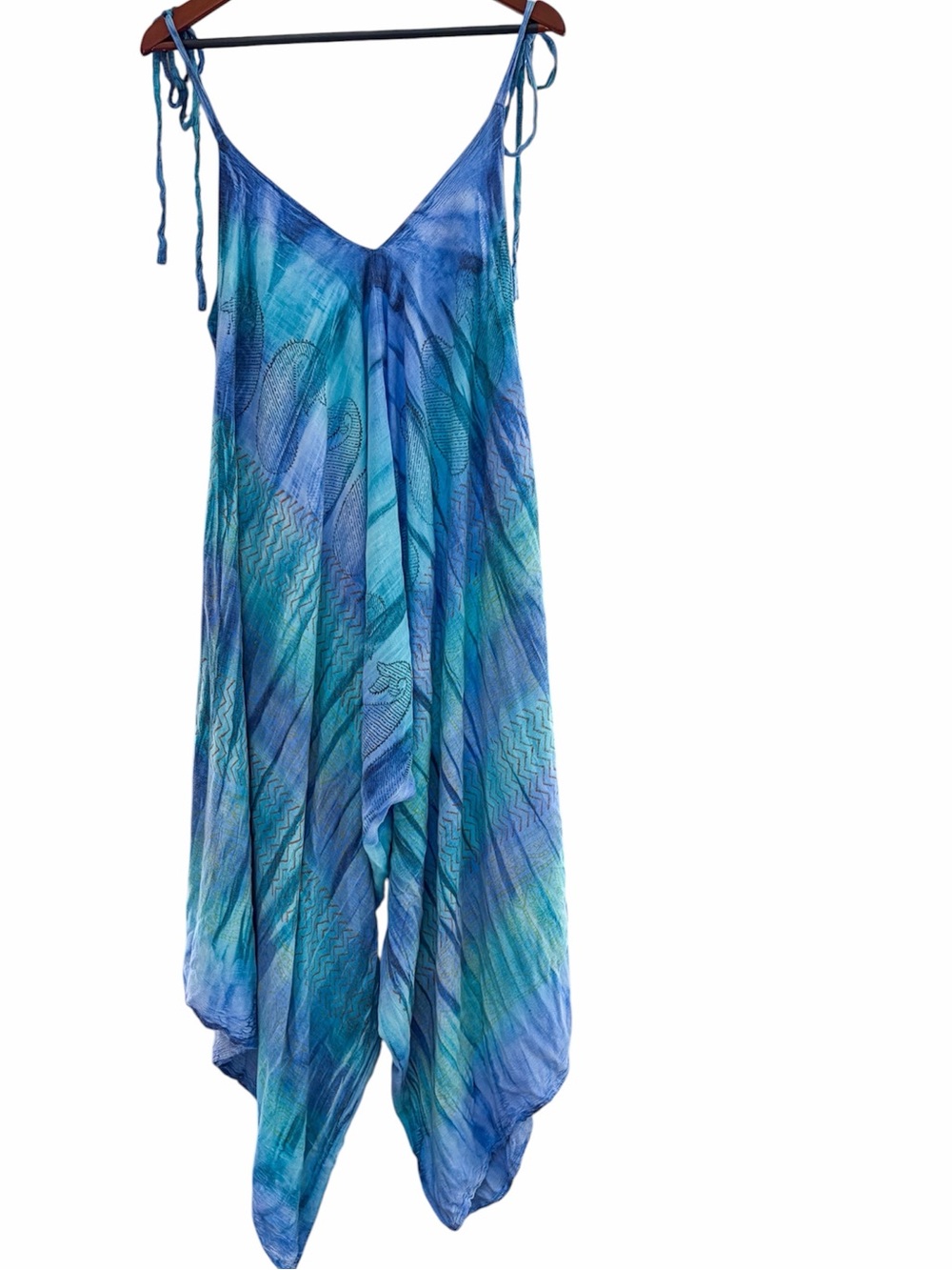 Sacred Threads Blue Tie Dye Harem Romper Jumpsuit One Size Boho
